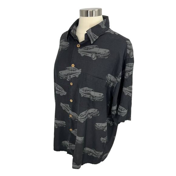 CARIBBEAN Classic Car Design 100% Silk Button Up Large - Picture 2 of 8